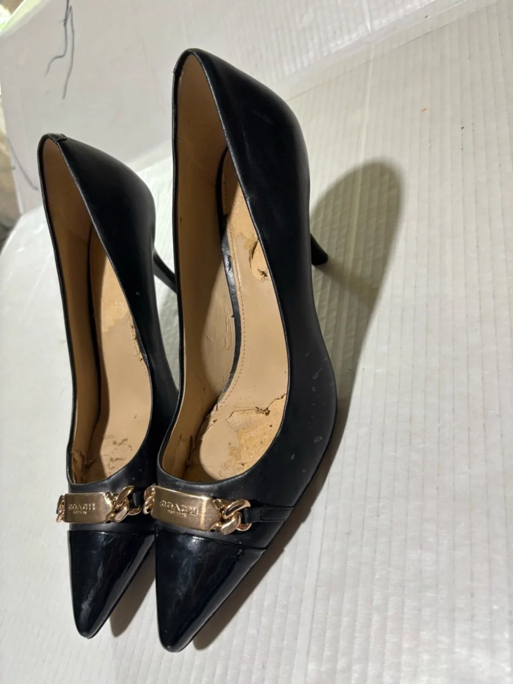 Coach Black Leather Mid-Heel Pump with Gold Horsebit - Picture 6 of 14